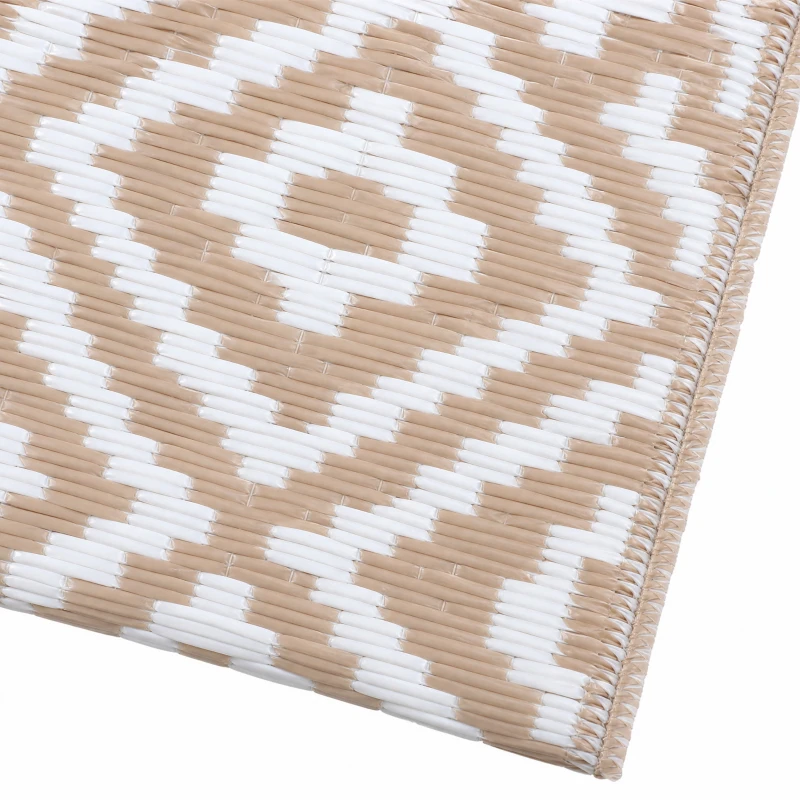 Outsunny Outdoor Rug Reversible Mat Plastic Straw Rug Portable RV Camping Mat for Garden Deck Picnic Indoor, 182 x 274 cm (6 x 9 ft), Coffee & White
