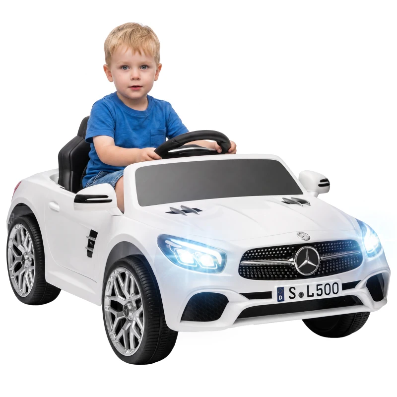 AIYAPLAY Voiture Électrique Enfants 12V Mercedes-Benz SL500, 3-5 km/h, 2 Moteurs, Télécommande 2,4G, pour 3-5 Ans, Blanc
