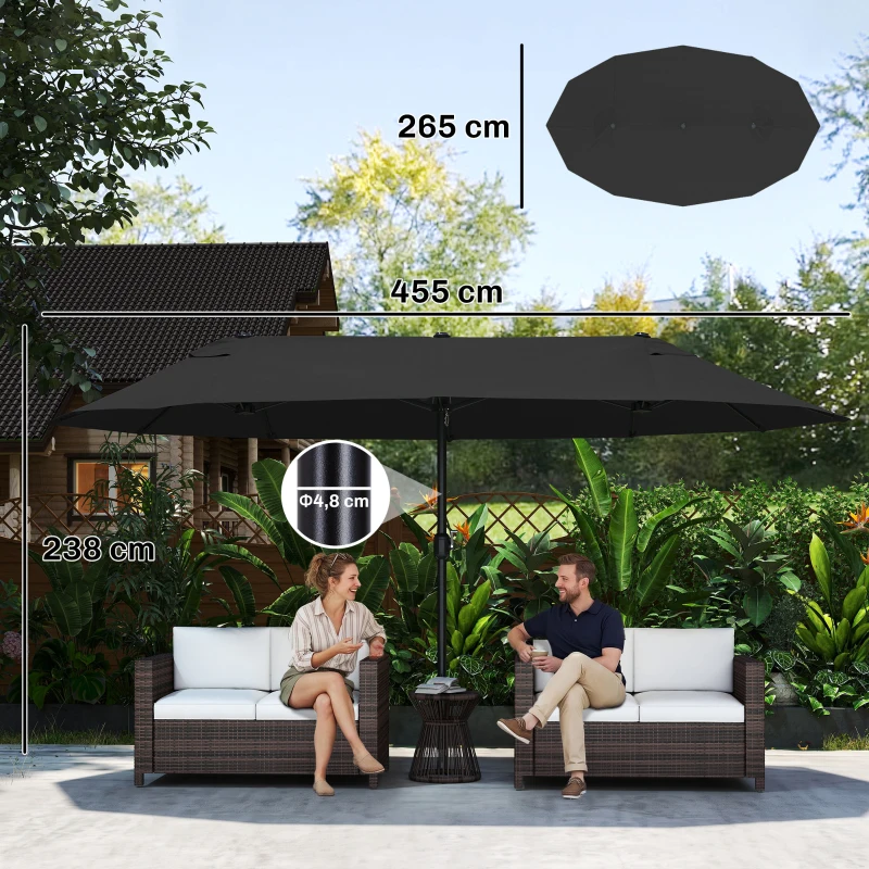 Outsunny parasol met zwengel tuinparasol dubbele marktparasol 460 x 270 cm zwart(m-3)