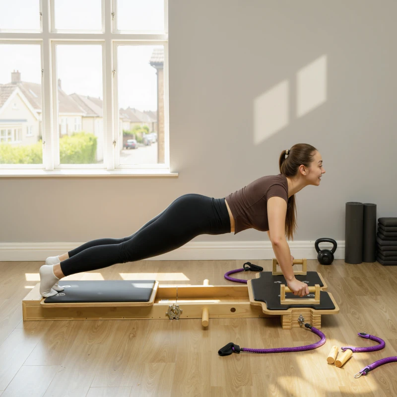 SPORTNOW Pilates Reformer Multifuncional con Bandas de Resistencia Asas para Casa Gimnasio Natural