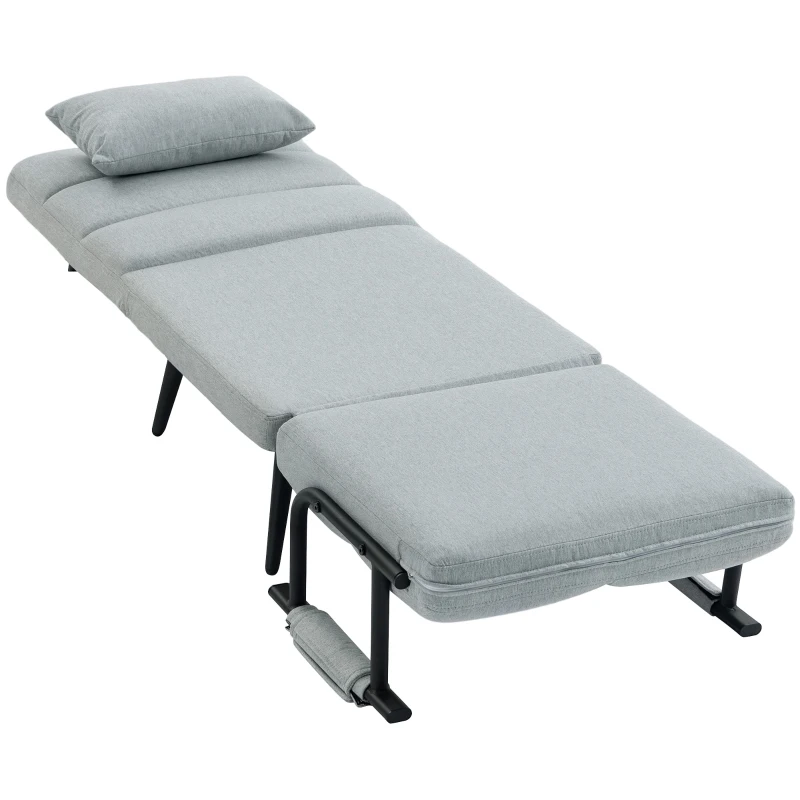 HOMCOM Cadeirão-Cama Dobrável 3 em 1 em Tecido Tipo Linho com Encosto Ajustável e Almofada com Capa Lavável 67x73x96 cm Cinza-Claro