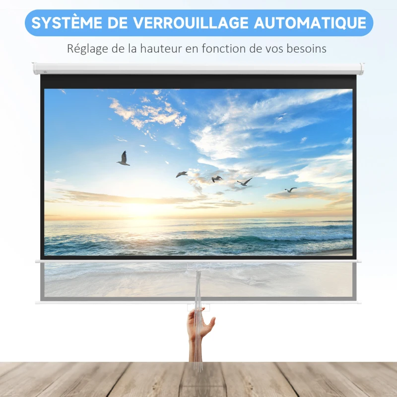 HOMCOM Écran de projection TV et Home Cinema de 120 Pouces vidéo projecteur 16:9 4K HD, fixation mural ou plafond