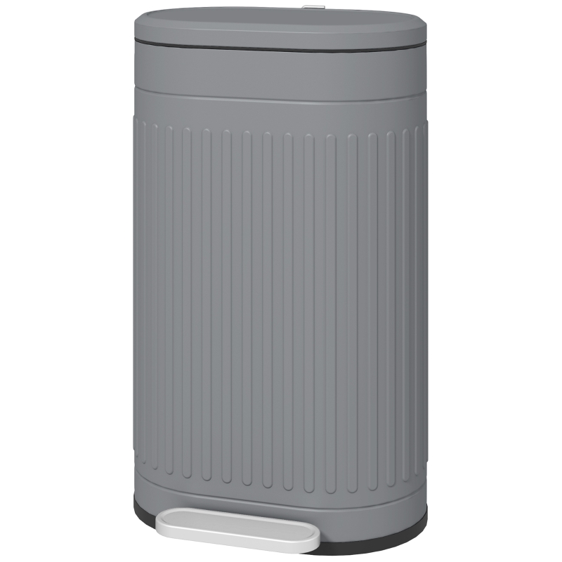 HOMCOM Prullenbak 30L Pedaalemmer met deksel voetpedaal uitneembare binnenemmer soft-close functie 36,5 x 31,2 x 60,8 cm, Grijs