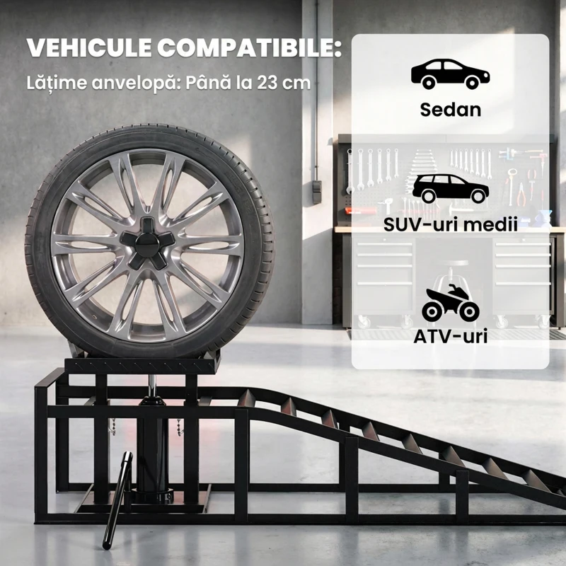 HOMCOM 2 Rampe Hidraulice Auto, Portanță 3T, Înălțime 23-32.5cm, Negru