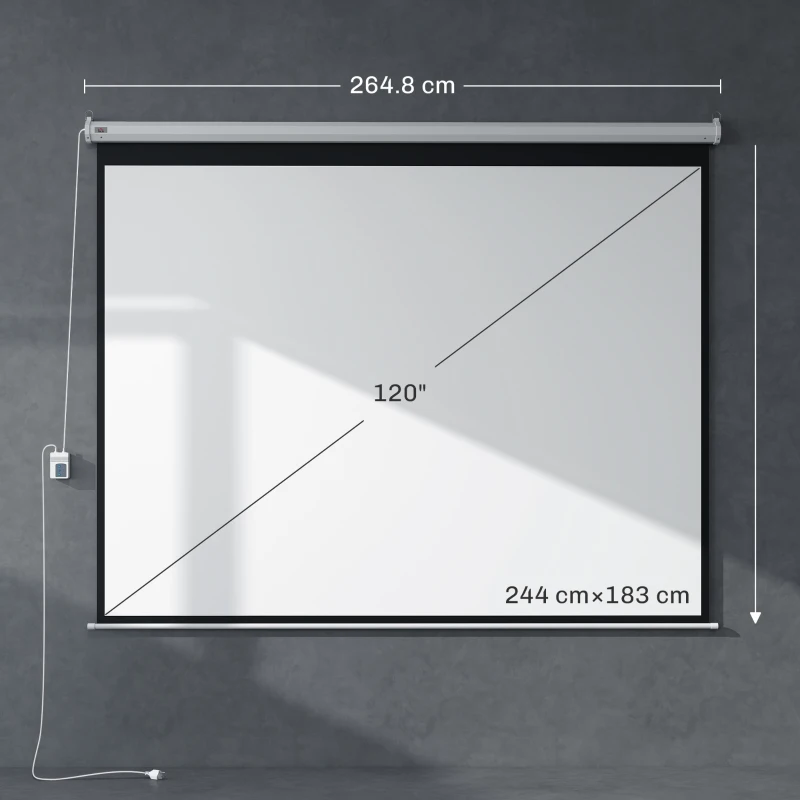HOMCOM Telo Proiettore Motorizzato da 120 Pollici 4K HD Formato 4:3, Schermo Proiettore Motorizzato Elettrico Antirughe con Telecomando, Telo Videoproiettore per Casa, Cinema, Ufficio, Home, Bianco