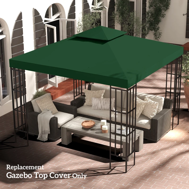 Outsunny Techo de Repuesto para Cenador, 3x3 m, Cubierta de Repuesto con Techo Doble, 8 Orificios de Drenaje y Protección UV, SOLO Toldo de Recambio para Pabellón Gazebo, Verde