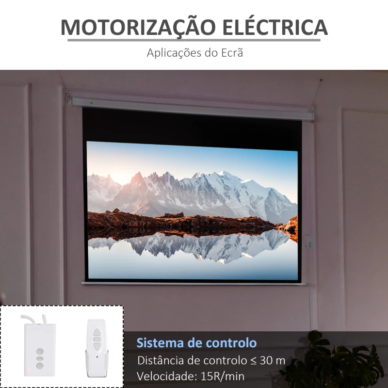 HOMCOM Tela de Projeção Elétrica 100 Polegadas Tela de Projeção Motorizada Formato 16:9 com Controlo Remoto para Cinema am Casa Exterior Festas 253x7,5x168cm Branco