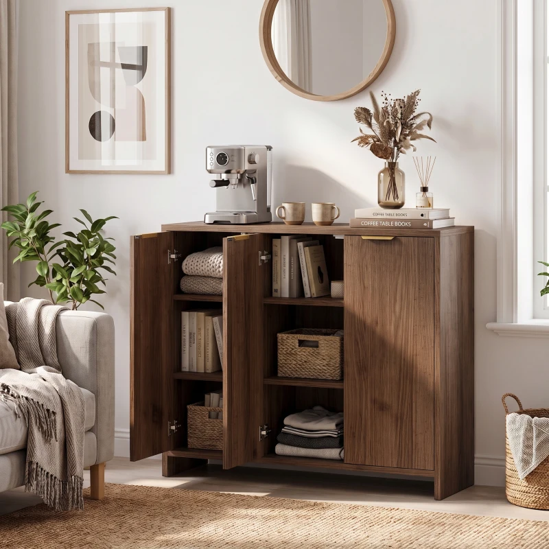 HOMCOM Sideboard Cabinet, Modern Storage Cabinet with 3 Doors and Adjustable Shelves for Living Room, Dining Room, Brown