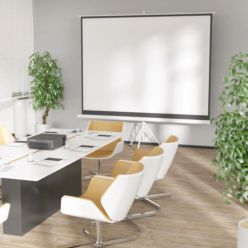 HOMCOM Écran de projection avec trépied pliable 120 pouces 4K HD 4:3, écran vidéoprojecteur réglable en hauteur, blanc