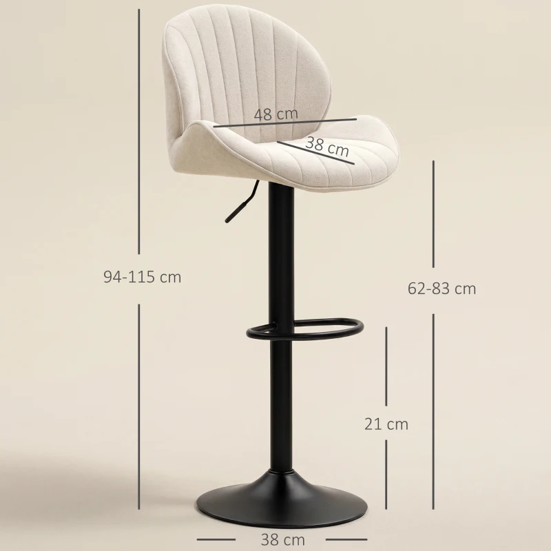HOMCOM Conjunto de 2 Bancos de Bar Giratórios com Altura Ajustável 62-83 cm, Revestidos em Chenille, com Encosto e Apoio para os Pés, Bege