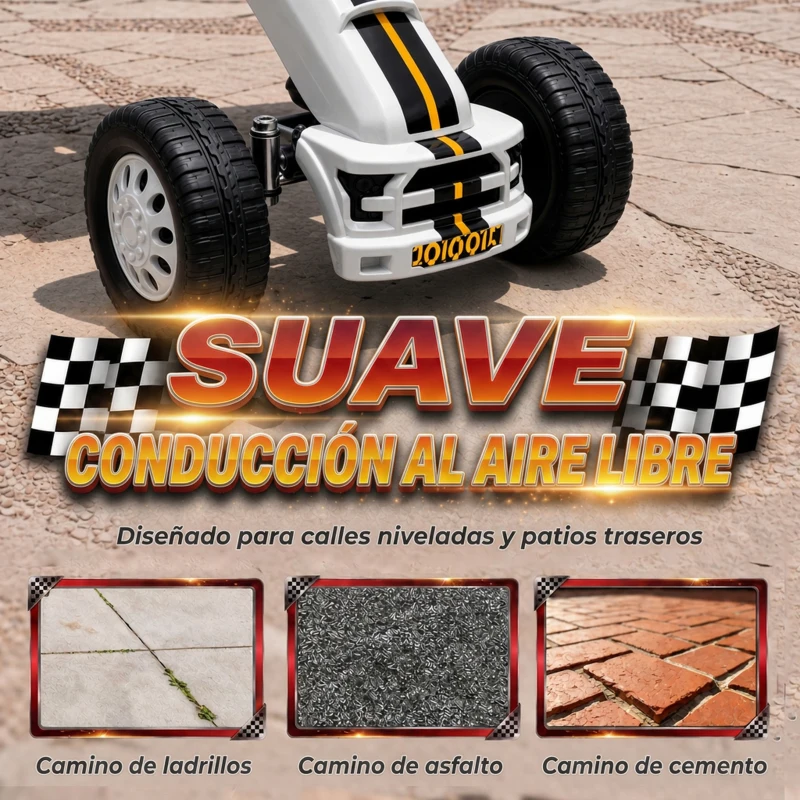 AIYAPLAY Go Kart para Niños de +3 Años con Asiento Ajustable Volante Freno Manual Marco de Aluminio y Acero Carga 30 kg Blanco