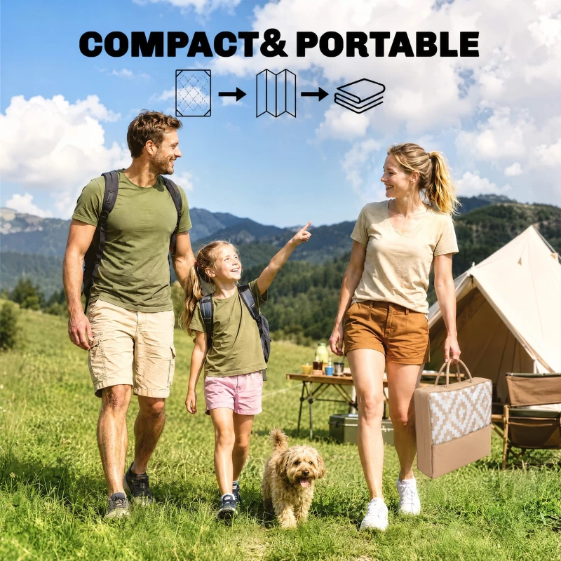 Outsunny Outdoor Rug Reversible Mat Plastic Straw Rug Portable RV Camping Mat for Garden Deck Picnic Indoor, 182 x 274 cm (6 x 9 ft), Coffee & White