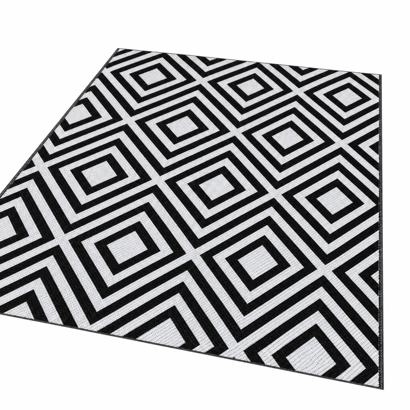 Outsunny Reversible Outdoor Rug, Plastic Straw Mat w/ Carry Bag Ground Stakes for Garden RV Picnic Beach Camping 182x274cm Black