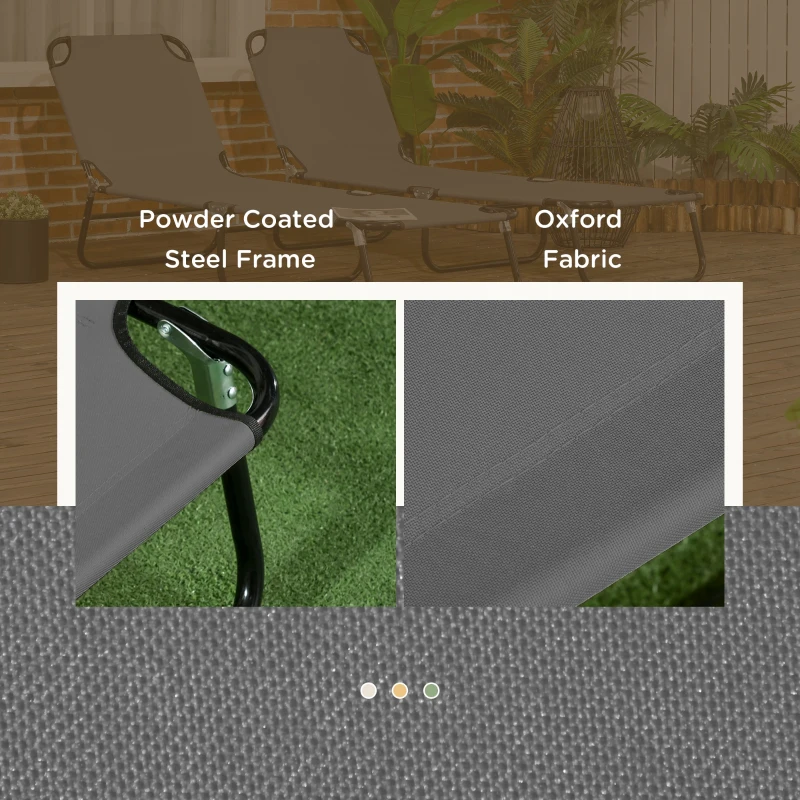 Outsunny Folding Sun Loungers Set of 2, Outdoor Day Bed with 5-Position Adjustable Backrest, Portable Recliner Garden Chairs with Breathable Mesh for Beach, Patio, Dark Grey