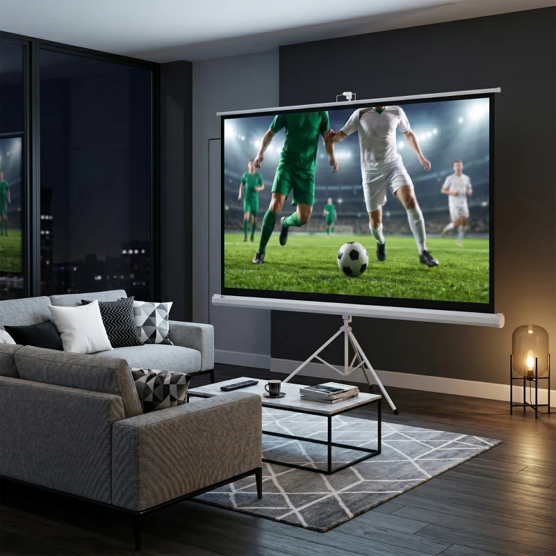 HOMCOM Ecran Proiector 84 Inch cu Trepied Reglabil, din Plastic și Metal, 200x8x118 cm, Alb