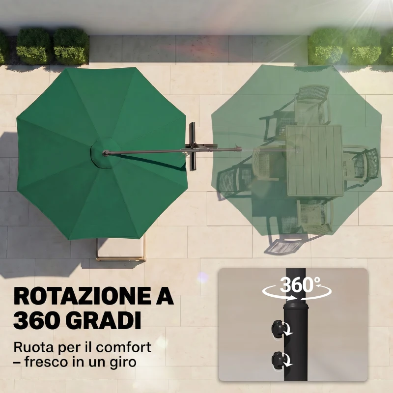 Outsunny Ombrellone da Giardino 3x2.5 m, Inclinabile con Base a Croce e Manovella, in Acciaio e Poliestere