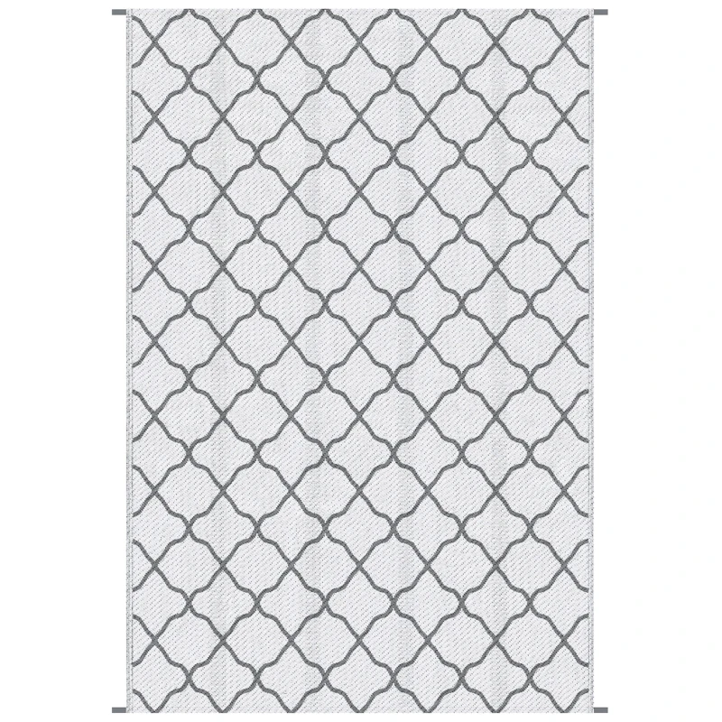 Outsunny Tapete de Exterior Moderno Reversível e Impermeável para Varanda Campismo Praia 182x274cm Cinza e Branco