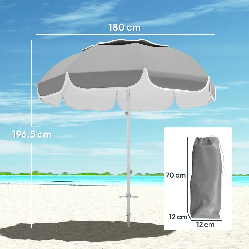 Outsunny Beach Umbrella Portable with Sand Anchor, Carry Bag, Adjustable Height & Tilt, UPF50+ UV Protection, Grey