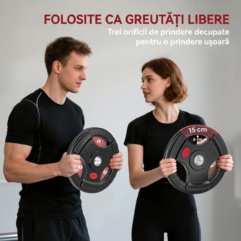 SPORTNOW Disc de Greutăți 20 kg cu Orificiu de 5 cm și 3 Mânere