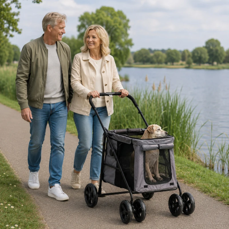 PawHut Opvouwbare Hondenbuggy voor Kleine en Middelgrote Oudere Honden tot 20 kg Grijs