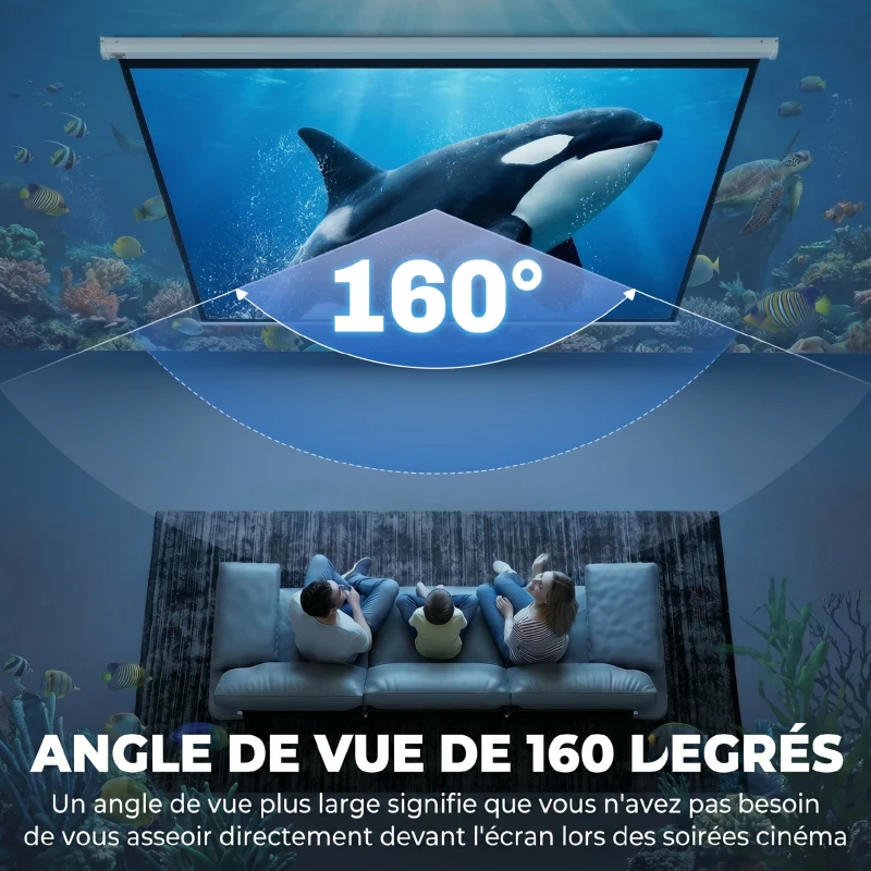 HOMCOM Écran de projection TV et Home Cinema de 100 Pouces vidéo projecteur 16:9 4K HD, fixation mural ou plafond