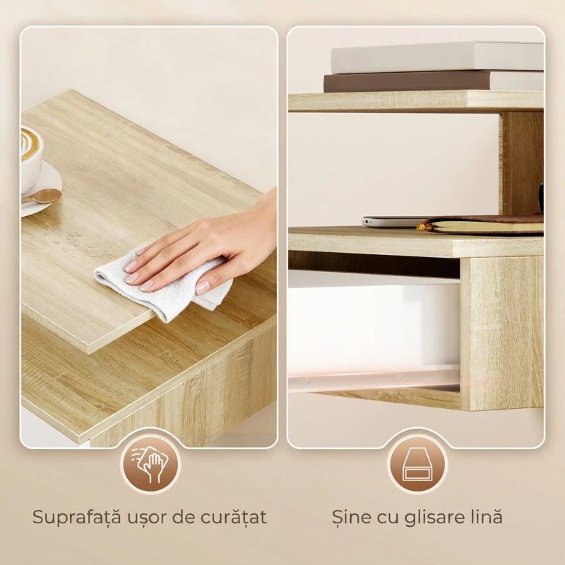 HOMCOM Set de 2 Noptiere Suspendate cu Sertar și Raft Deschis, 35x32x22,5 cm, Alb și Stejar