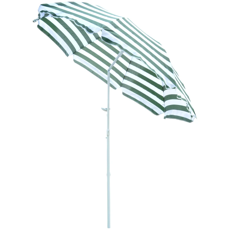 Outsunny Chapéu de Sol de Praia Ø180cm com Teto Inclinável e Mastro de Metal Proteção Solar para Jardim Terraço Exterior Listras Verdes e Branco