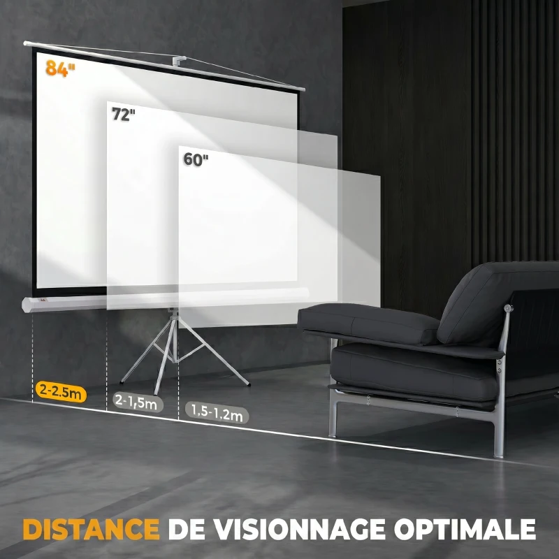HOMCOM Écran de Projection avec Ttrépied Pliable 84 Pouces 4K HD 16:9, 200Lcm, Écran Vidéoprojecteur Portable, Hauteur Réglable