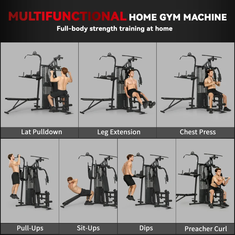 SPORTNOW All-in-One Home Gym Machine, Multifunctional Power Cage with 69 kg Weight Stack and Pulley System, Black