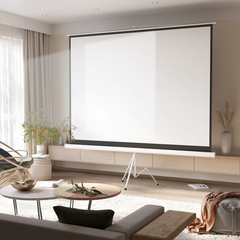 HOMCOM Ecran Proiector 120" Format 4:3 din Material Textil, Plastic și Metal cu Trepied, 244x190 cm, Alb