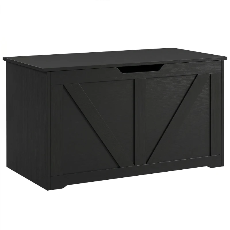 HOMCOM 100L Home Storage Box, with Safety Hinge - Black Wood-Effect