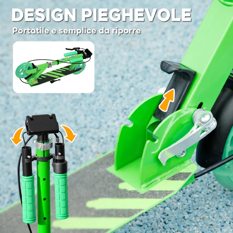 AIYAPLAY Monopattino per Bambini 3-8 Anni con Ruote Luminose, Impugnatura Regolabile e Freno Posteriore, Verde