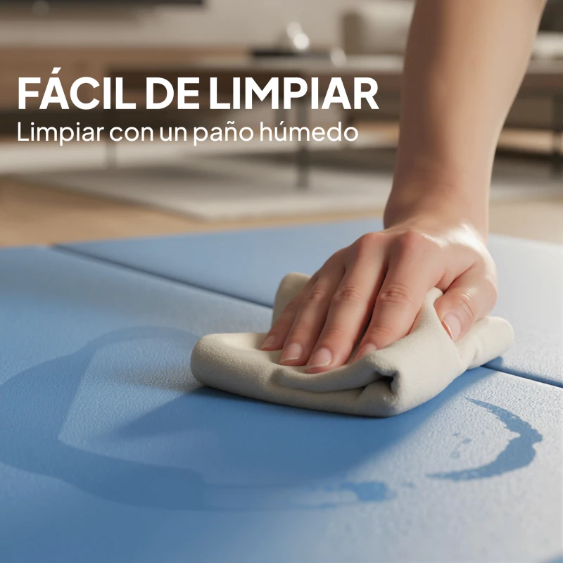 HOMCOM Colchoneta Gimnasia Plegable de Grosor 5 cm con Asas de Transporte para Yoga Aeróbic 240x120x5 cm Azul Claro