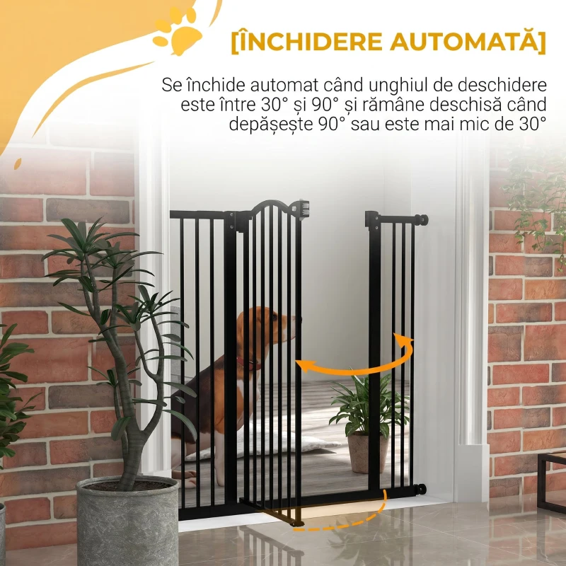 PawHut Poartă Extensibilă pentru Câini cu 4 Șuruburi Reglabile, din Metal și Plastic, 74-100x94 cm, Negru