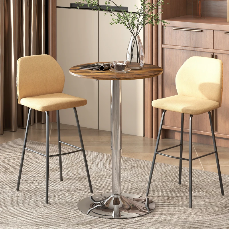 HOMCOM Round Bar Table, 360 Degree Swivel Counter Pub Table with Adjustable Height, for Kitchen, Cafe, Rustic Brown