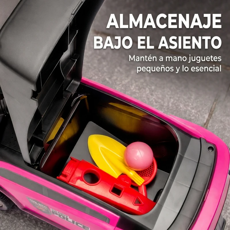 AIYAPLAY Coche Correpasillos de Policía para Niños de 18-36 Meses con Luz Música y Espacio de Almacenaje 65x29,5x36 cm Rosa