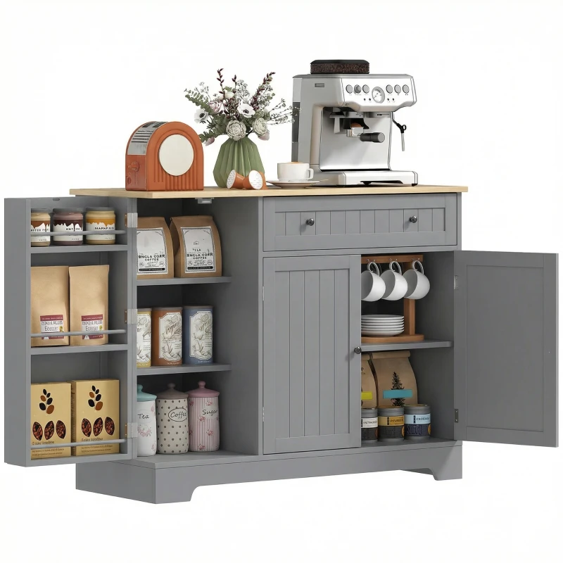 HOMCOM Aparador de Cozinha com 3 Prateleiras de Porta Gaveta e Prateleiras Ajustáveis para Sala de Jantar 105x40x83 cm Cinzento