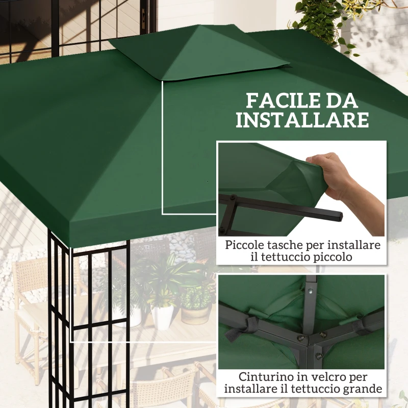 Outsunny Copertura Telo per Gazebo da Giardino 3x3 m, Tetto Anti-UV Impermeabile in Poliestere Verde Scuro