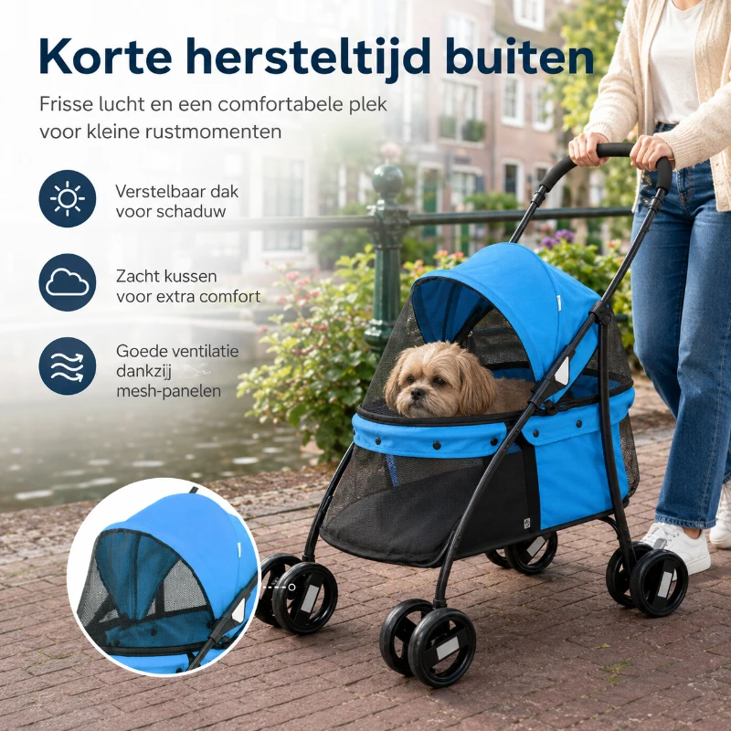 PawHut Opvouwbare Hondenbuggy voor Herstellende Honden en Katten tot 10 kg Blauw/Zwart(m-5)