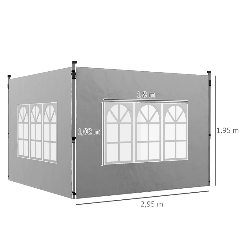 Outsunny Paredes Laterales para Carpa de 3 x 3 / 3 x 4 m 2 Paneles de Tela Oxford de 295x195 cm con Ventana para Fiestas Gris