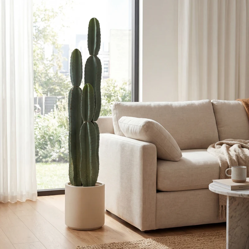 HOMCOM Pianta Artificiale di Cactus con 3 Steli in EVA, Vaso in PP, Decorazione per Soggiorno, 25x25x111 cm, Verde
