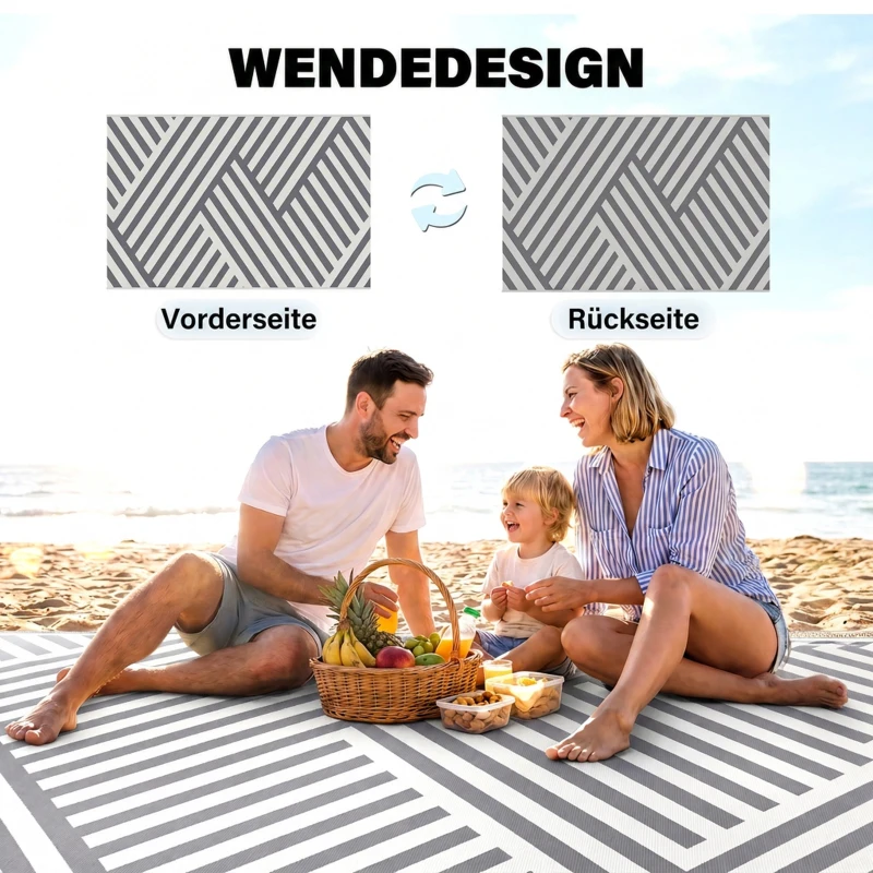 Outsunny Outdoor Wendeteppich, wasserfest, gestreift, 182x274cm, Grau/Creme