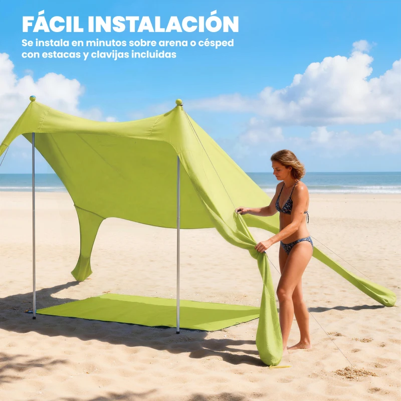 Outsunny Carpa Playa Plegable con Esterilla UPF50+ Postes de Aluminio Pala Estacas y Bolsa de Transporte Amarillo