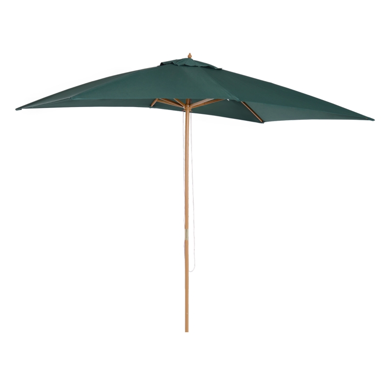 Outsunny Ombrellone 2x3 m da Giardino in Legno Laccato e Bambù con Copertura Rimovibile, Verde Scuro