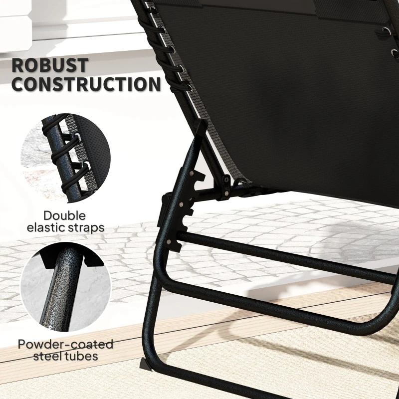 Outsunny Set of Two Reclining Sun Loungers - Black