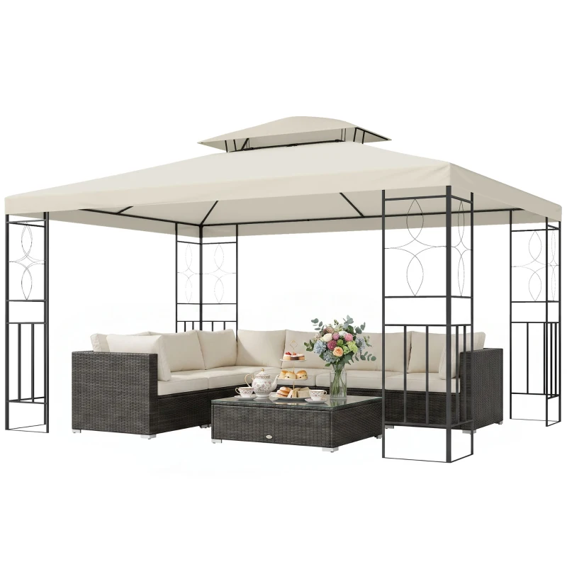 Outsunny Cenador de Jardín 3x4m Pabellón para Exterior con Doble Techo de Ventilación y 4 columnas de acero Estable para Fiestas Eventos Patio Crema
