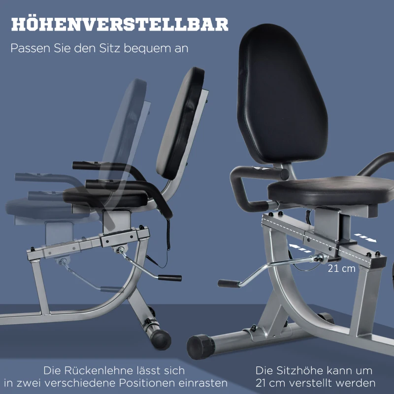 HOMCOM Fietstrainer met 8-Niveaus Weerstand 122-137 x 62 x 103cm Staal Grijs+Zwart+Zilver