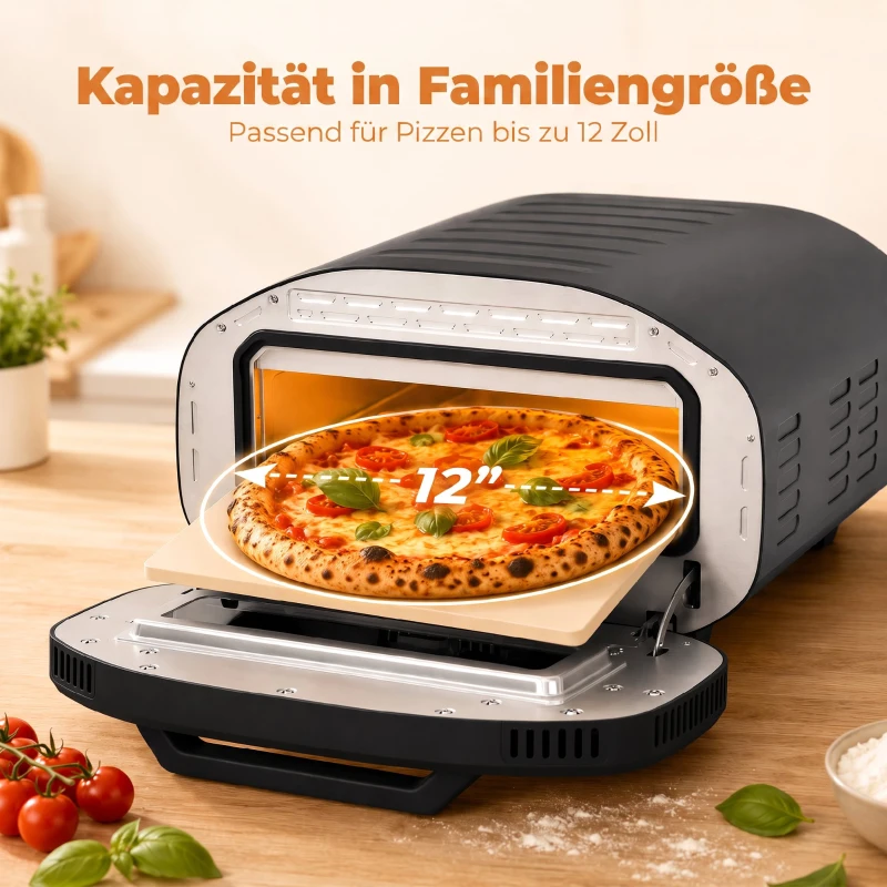 HOMCOM Piec do użytku wewnętrznego, 30,5 cm elektryczny piec do pizzy z 8 programami, 430 °C, timer, kamień ceramiczny, 2200 W