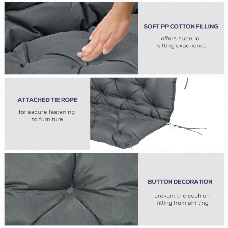 Outsunny Garden Bench Cushion, 2 Seater Swing Chair Cushion, Seat Pad with Ties for Indoor and Outdoor Use, 120 x 110 x 12 cm, Dark Grey