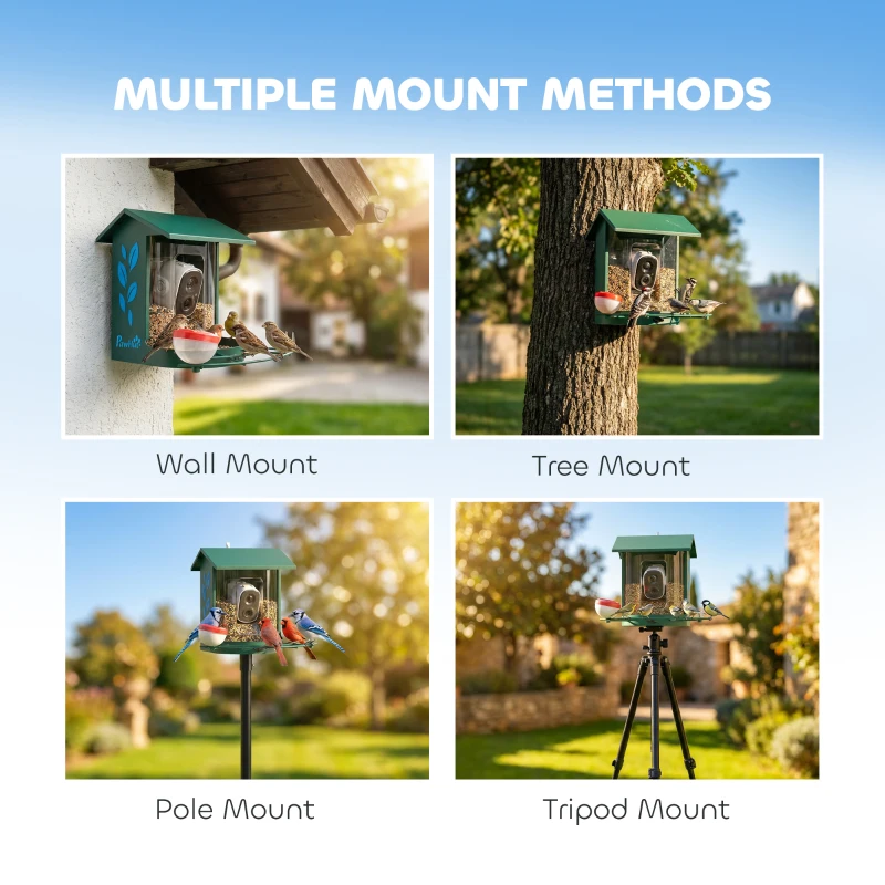 PawHut Smart Bird Feeder Camera 2K HD with AI Identifies 16,000+ Species, 2K HD Auto Capture Video, APP Instant Notifications